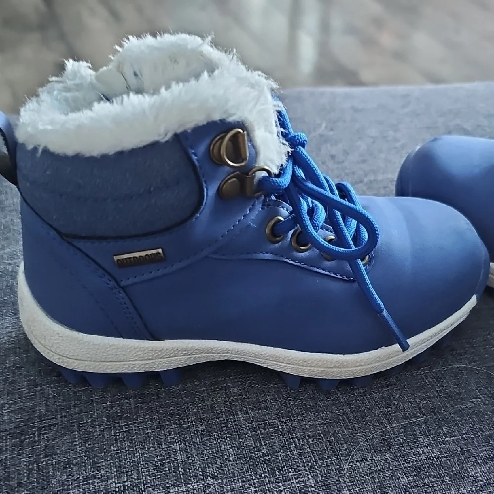 Mishansha Kids Boots Blue Shera Fur White Toddler Boy Girl Winter Outdoor Size 9